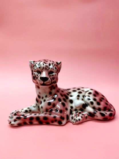'Sloane' Laying PINK Ceramic Leopard Statue