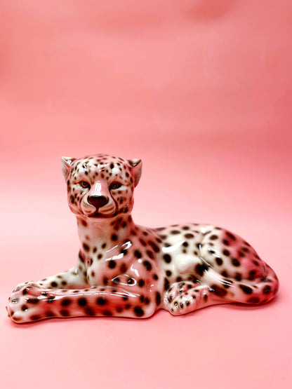 'Sloane' Laying PINK Ceramic Leopard Statue