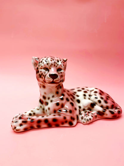 'Sloane' Laying PINK Ceramic Leopard Statue
