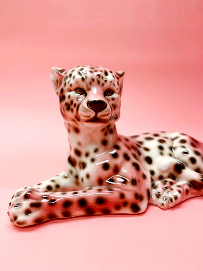 'Sloane' Laying PINK Ceramic Leopard Statue