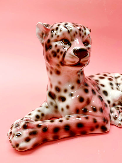'Sloane' Laying PINK Ceramic Leopard Statue