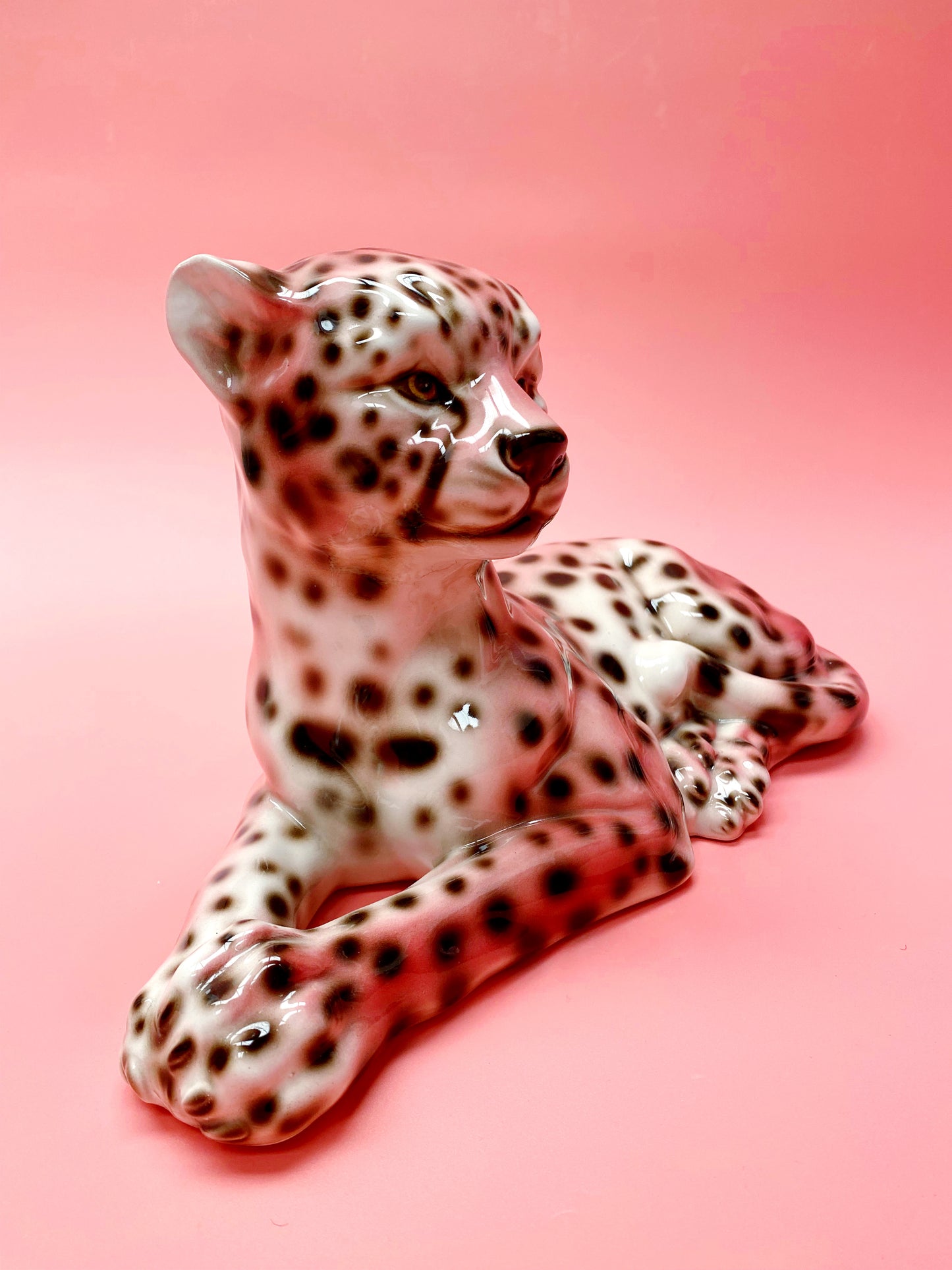 'Sloane' Laying PINK Ceramic Leopard Statue