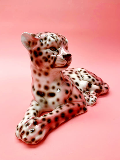 'Sloane' Laying PINK Ceramic Leopard Statue