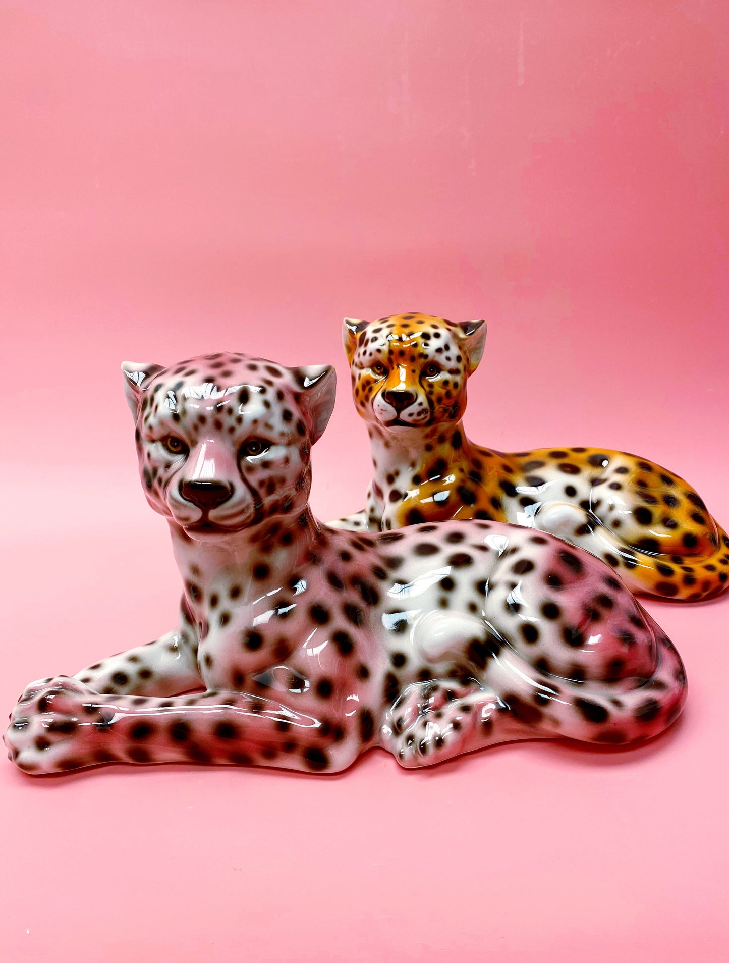 'Sloane' Laying PINK Ceramic Leopard Statue