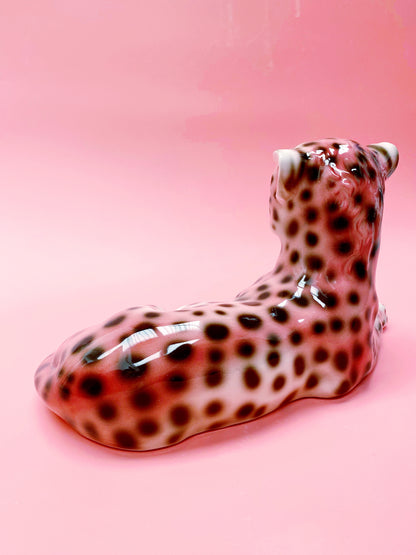 'Sloane' Laying PINK Ceramic Leopard Statue