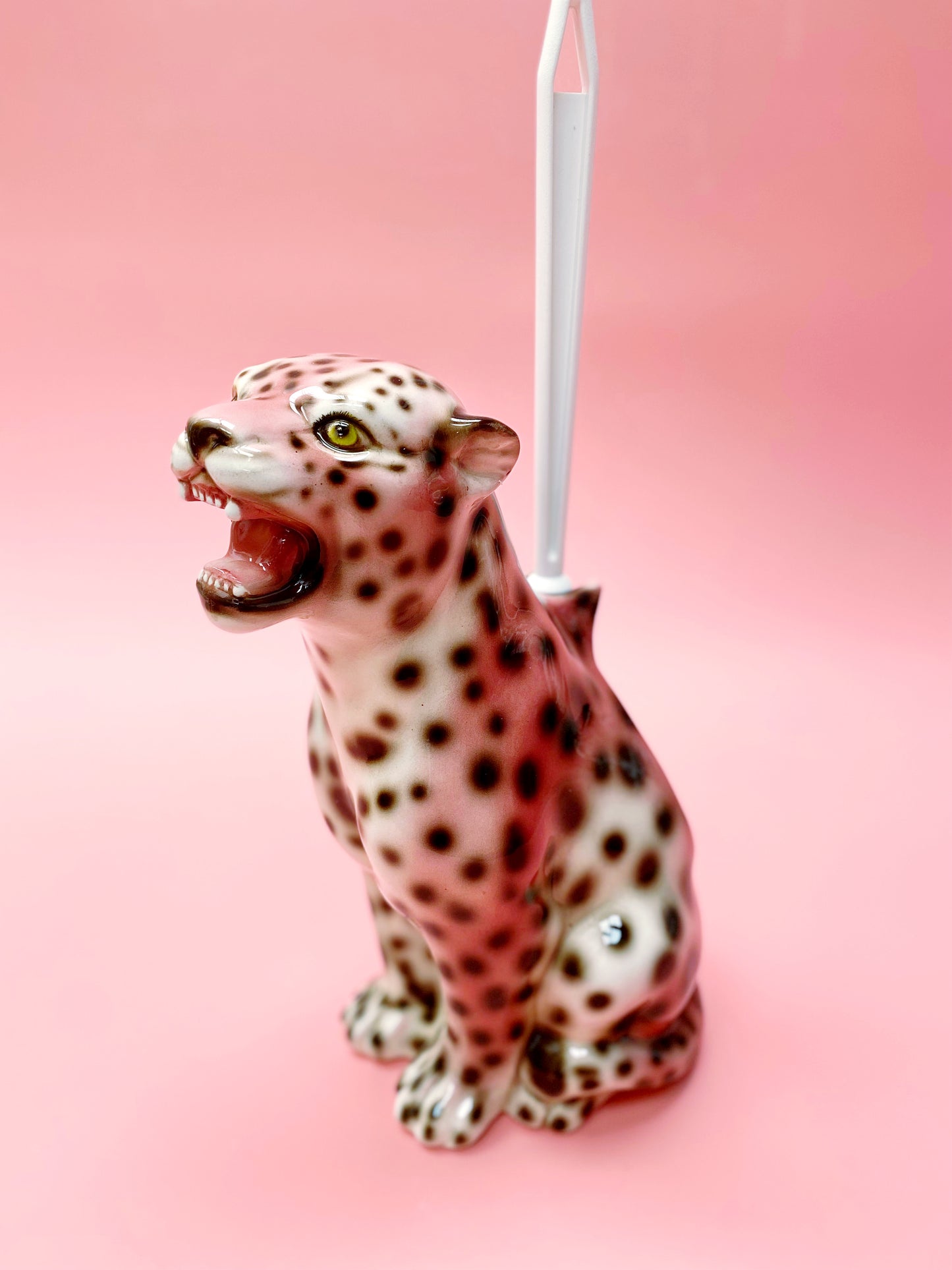 'Bea' Toilet Brush PINK Ceramic Leopard Statue