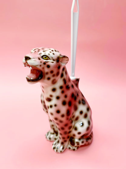 'Bea' Toilet Brush PINK Ceramic Leopard Statue