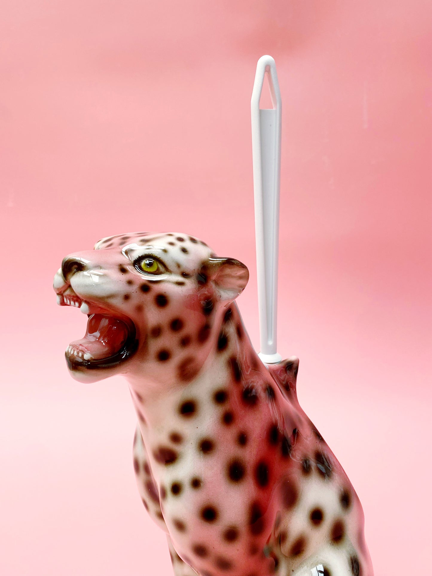 'Bea' Toilet Brush PINK Ceramic Leopard Statue