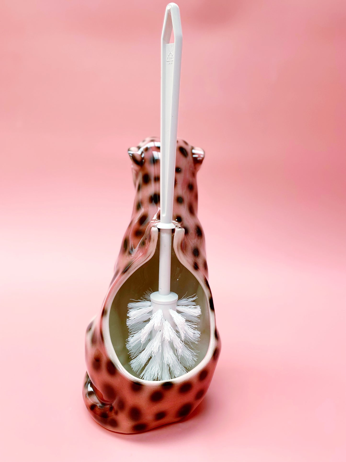 'Bea' Toilet Brush PINK Ceramic Leopard Statue