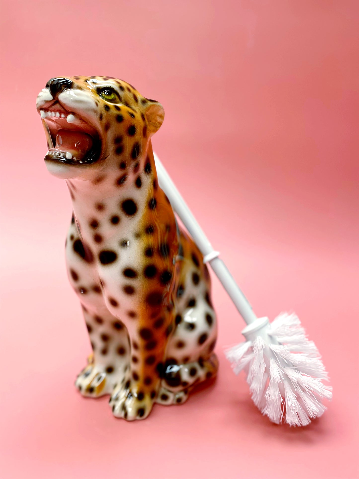 'Dexter' Toilet Brush Classic Ceramic Leopard Statue