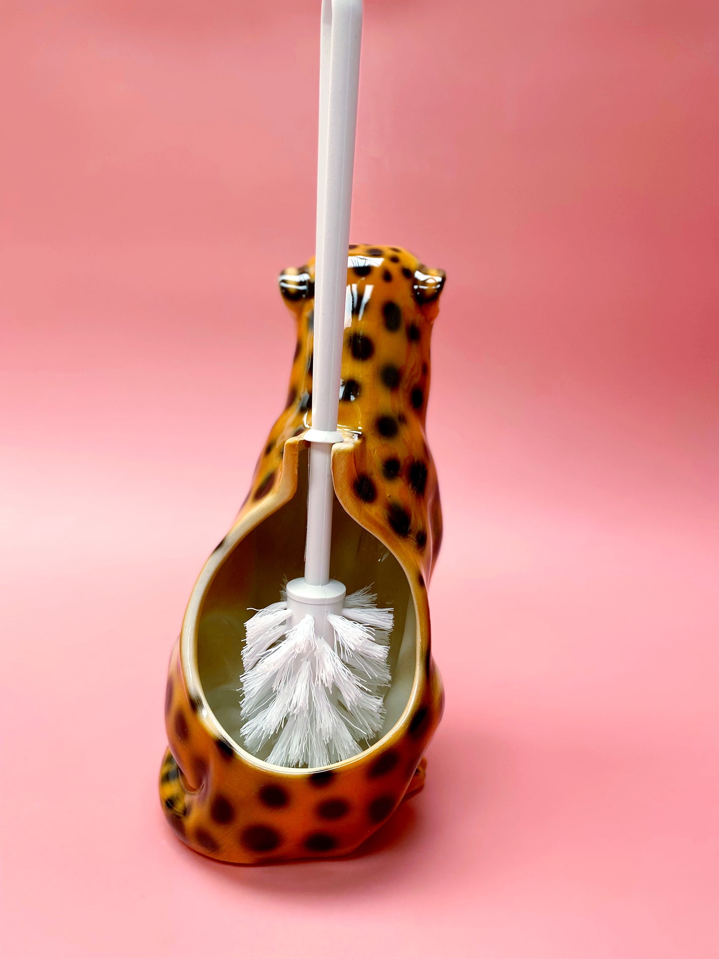 'Dexter' Toilet Brush Classic Ceramic Leopard Statue