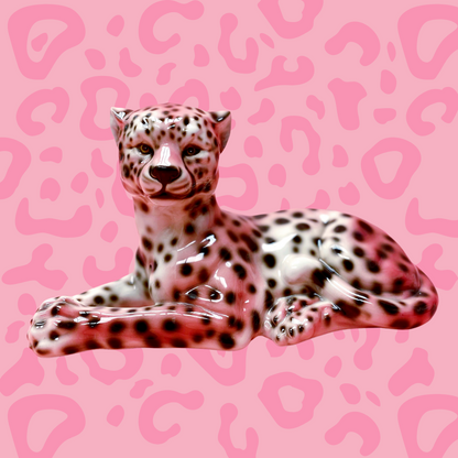 'Sloane' Laying PINK Ceramic Leopard Statue