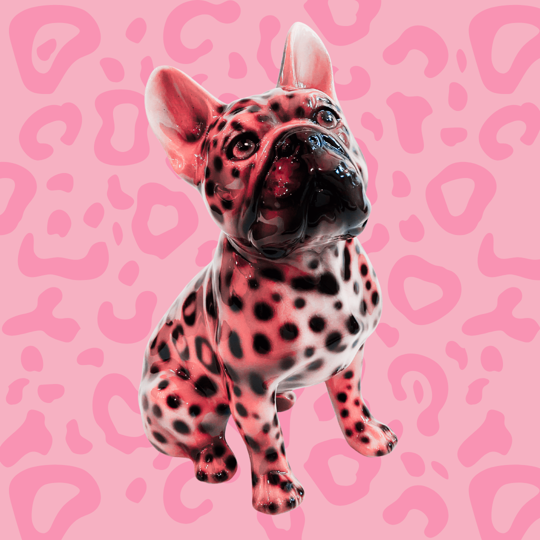 'Darwin' Pink Leopard Print French Bulldog Dog Statue