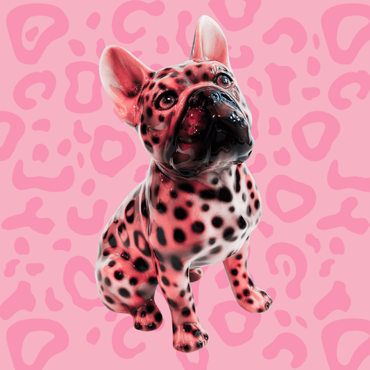 'Darwin' Pink Leopard Print French Bulldog Dog Statue