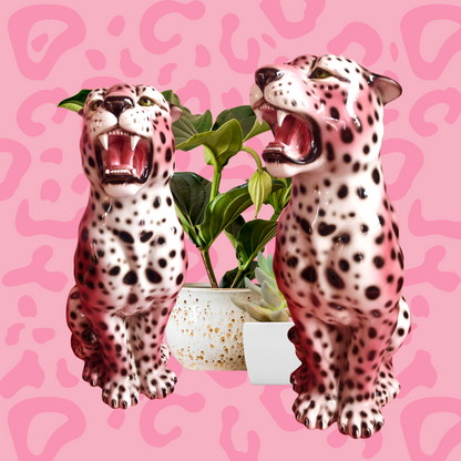 'Etta' PINK Medium Ceramic Leopard Statue Vintage