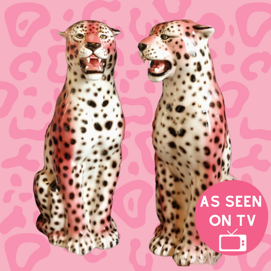 'Frenchie' PINK Large Ceramic Leopard Statue Vintage