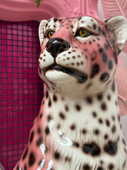 'Lily' Large Pink Ceramic Leopard Statue Smiling