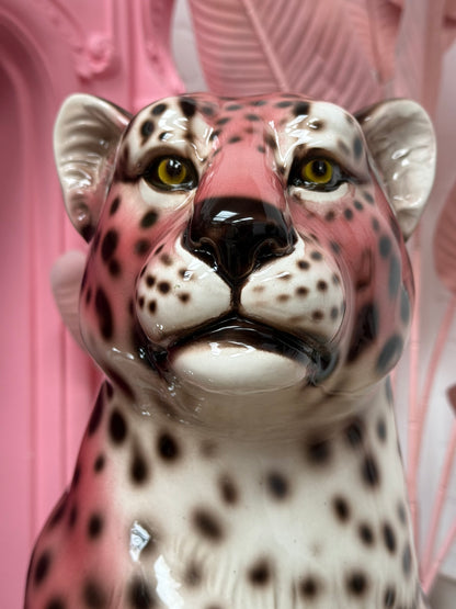 'Lily' Large Pink Ceramic Leopard Statue Smiling