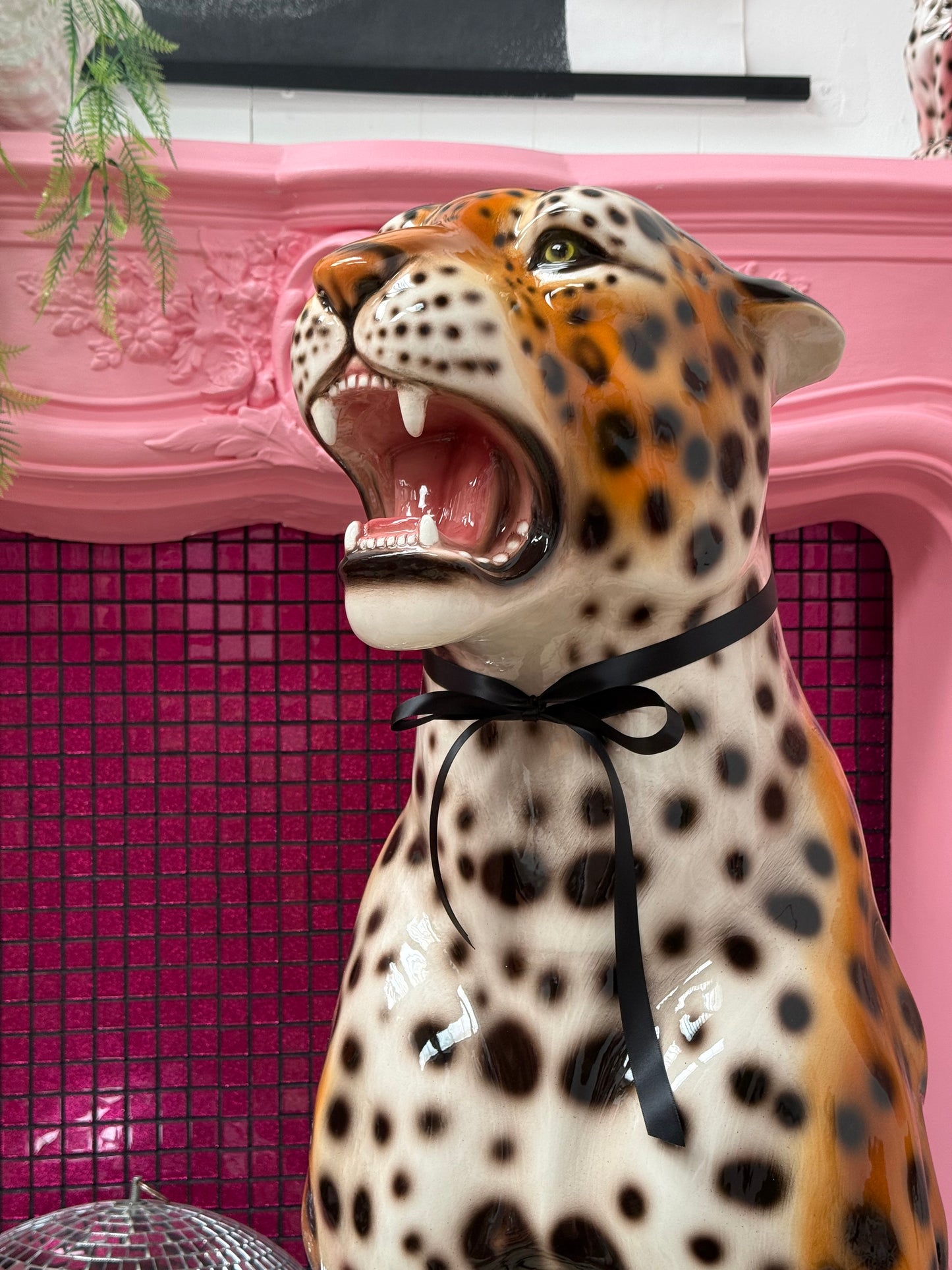 'Kenickie' XXL Classic Orange Ceramic Leopard Statue Vintage