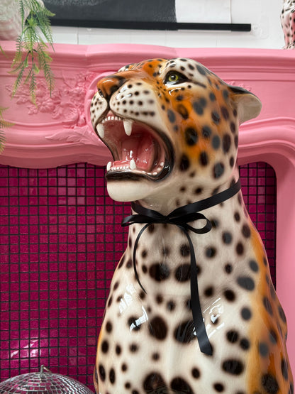 'Kenickie' XXL Classic Orange Ceramic Leopard Statue Vintage