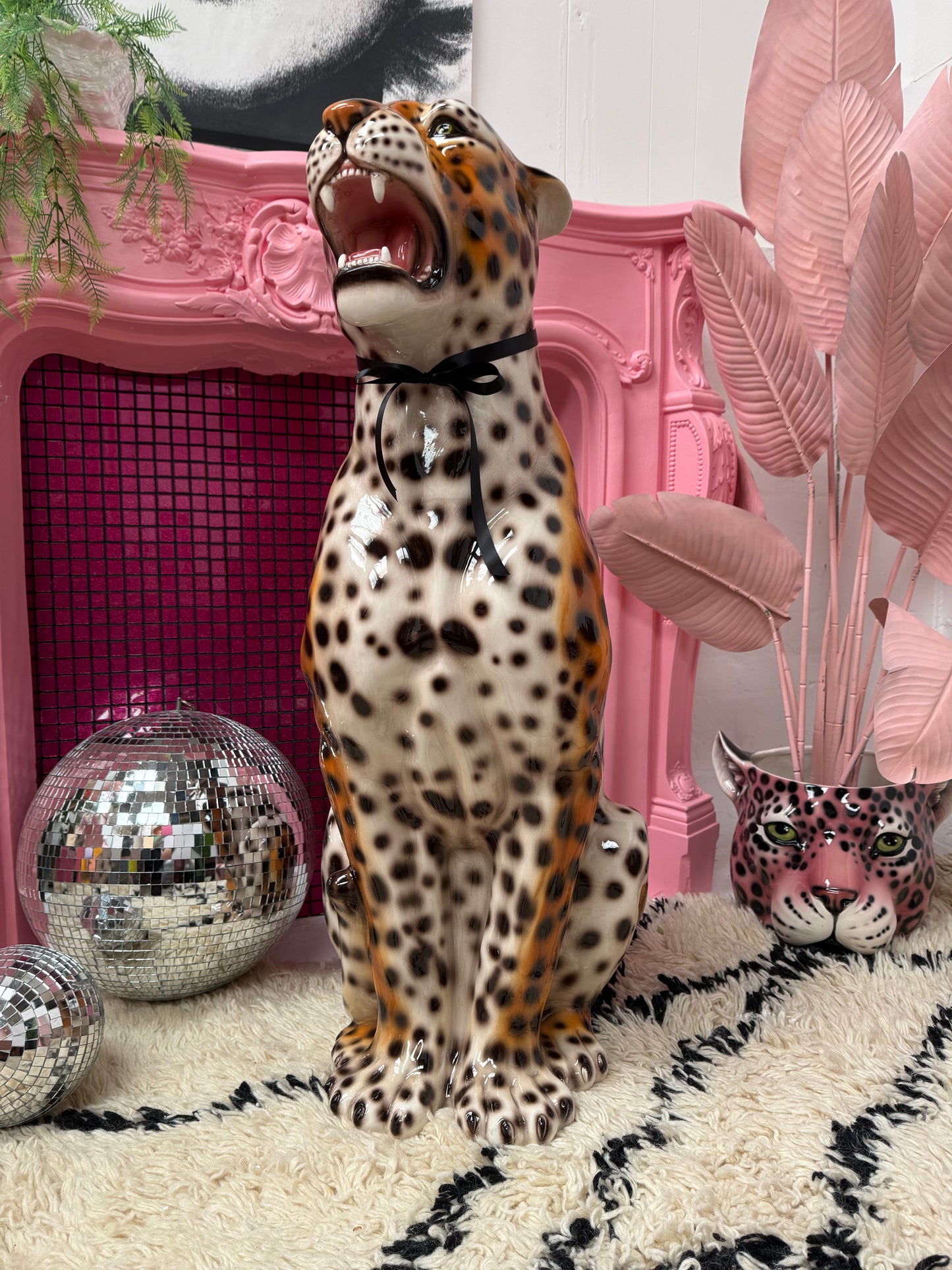 'Kenickie' XXL Classic Orange Ceramic Leopard Statue Vintage
