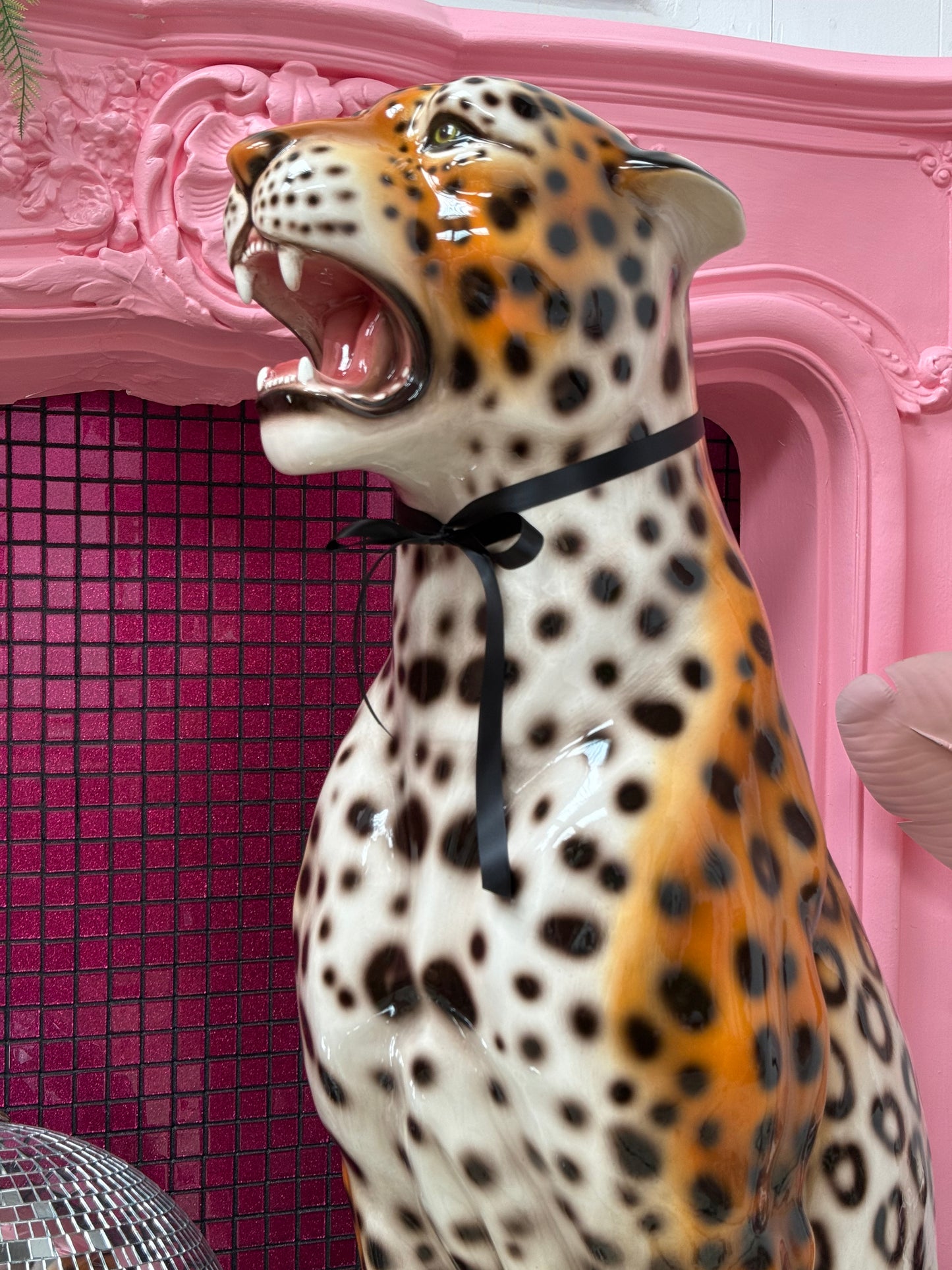 'Kenickie' XXL Classic Orange Ceramic Leopard Statue Vintage