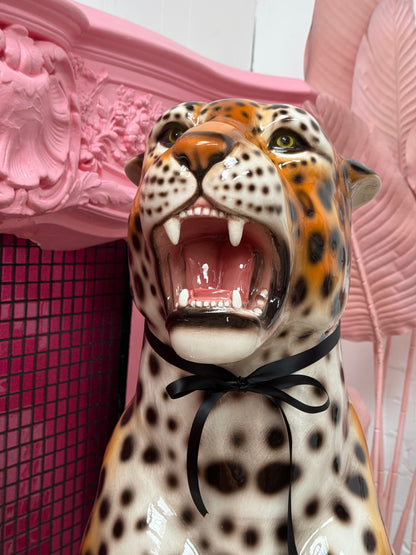 'Kenickie' XXL Classic Orange Ceramic Leopard Statue Vintage