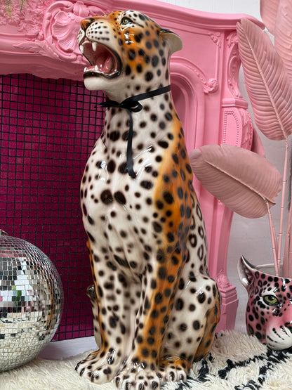 'Kenickie' XXL Classic Orange Ceramic Leopard Statue Vintage