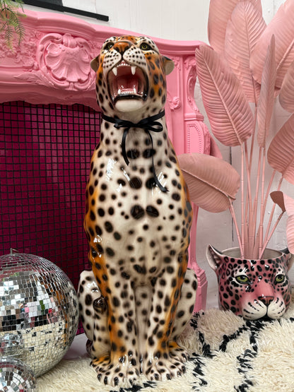 'Kenickie' XXL Classic Orange Ceramic Leopard Statue Vintage