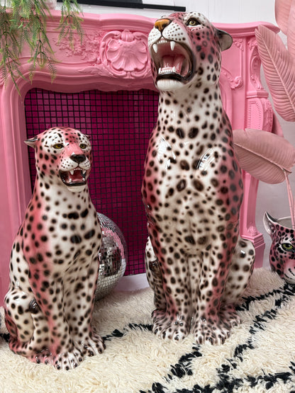 'Rizo' PINK EXCLUSIVE XXL Ceramic Leopard Statue Vintage
