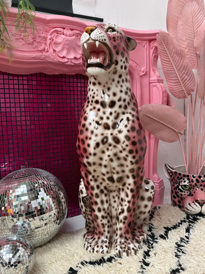 'Rizo' PINK EXCLUSIVE XXL Ceramic Leopard Statue Vintage