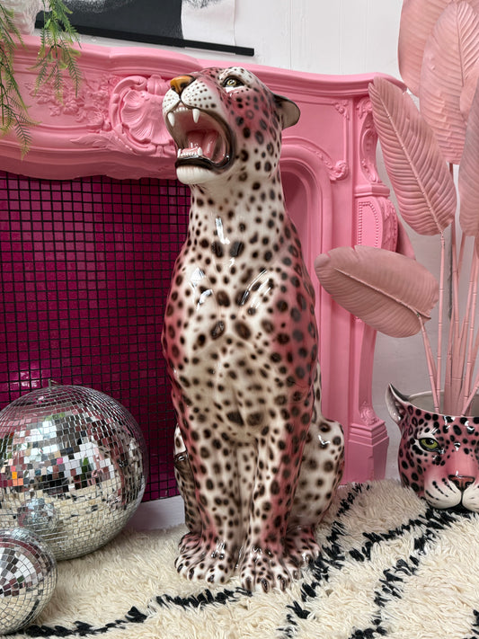 'Rizo' PINK EXCLUSIVE XXL Ceramic Leopard Statue Vintage