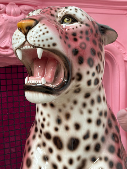 'Rizo' PINK EXCLUSIVE XXL Ceramic Leopard Statue Vintage