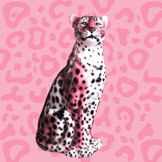 'Lily' Large Pink Ceramic Leopard Statue Smiling
