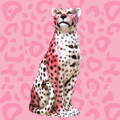 'Lily' Large Pink Ceramic Leopard Statue Smiling