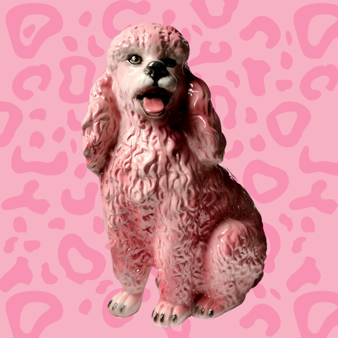 'Candy' Pink Sitting Poodle Dog Ceramic Statue