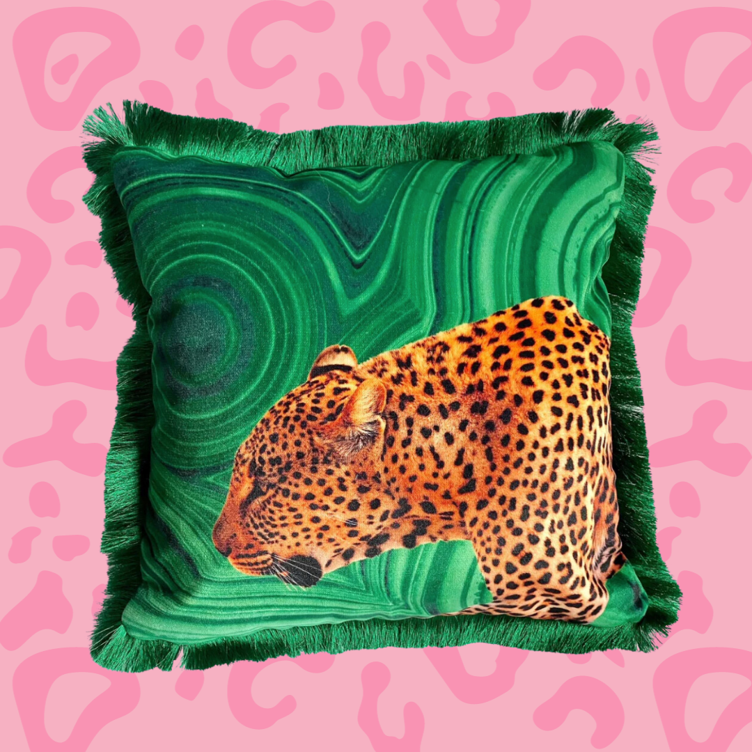 'Green Leopard Prowl' Luxury Cushion
