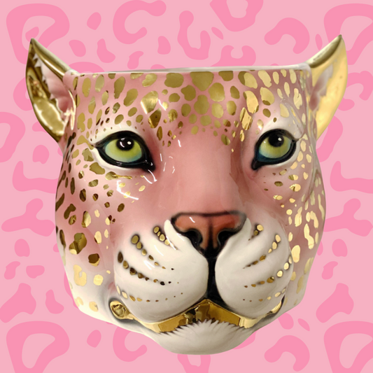 'Twinkle' Limited Edition Pink & 24k Gold XL Ceramic Leopard Planter
