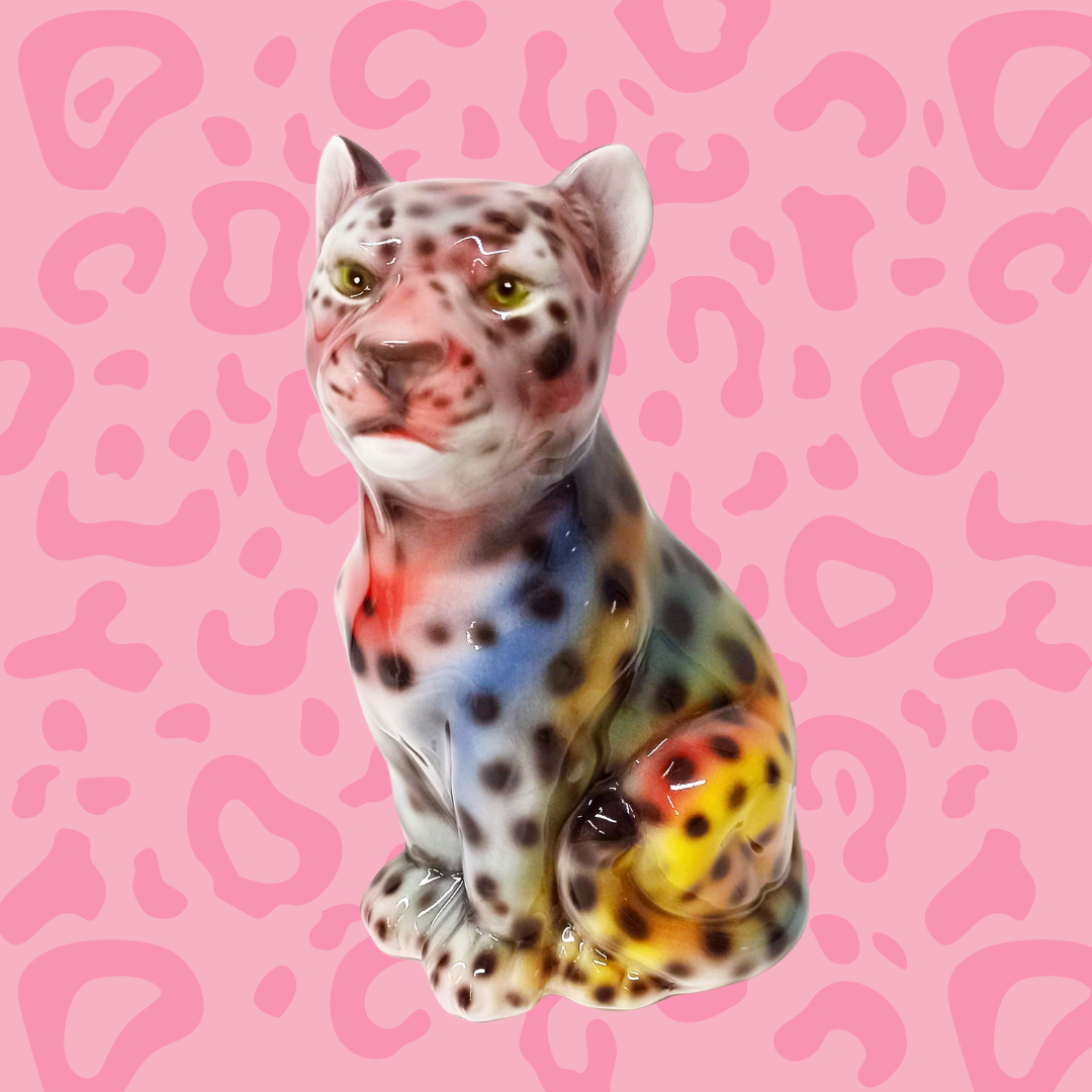 'Baby Iris' Ceramic Rainbow Leopard Statues