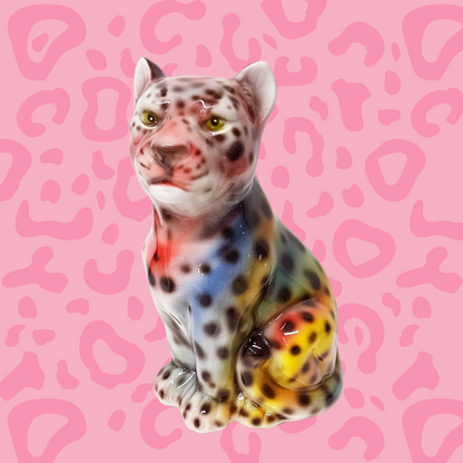'Baby Iris' Ceramic Rainbow Leopard Statues