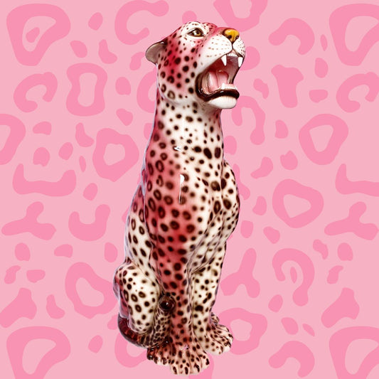 'Rizo' PINK EXCLUSIVE XXL Ceramic Leopard Statue Vintage