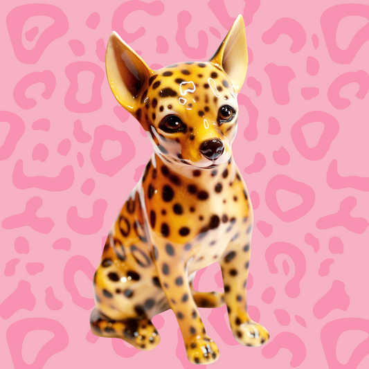 'Sheba' Leopard print Chihuahua Dog Italian Ceramic Statue