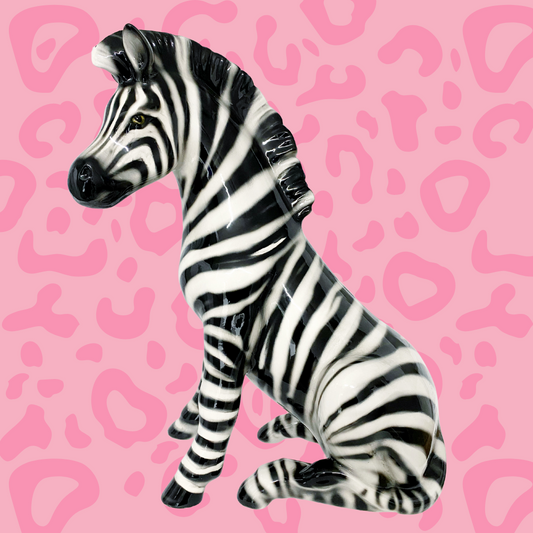 'Zaza' Large Ceramic Zebra Statue Vintage