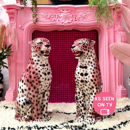 'Frenchie' PINK Large Ceramic Leopard Statue Vintage