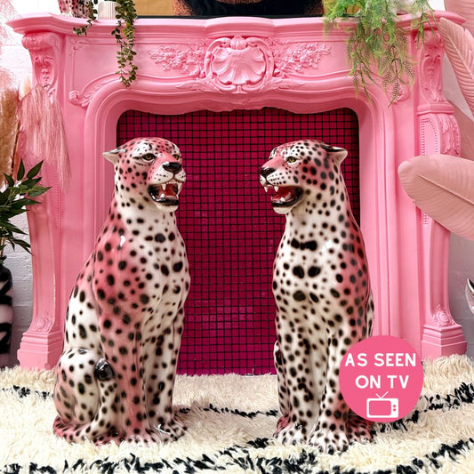 'Frenchie' PINK Large Ceramic Leopard Statue Vintage