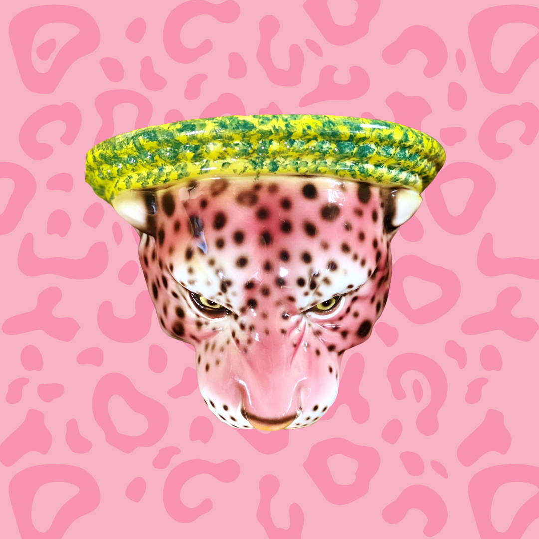 'Kate' Pink Ceramic Leopard Statue Wall Shelf