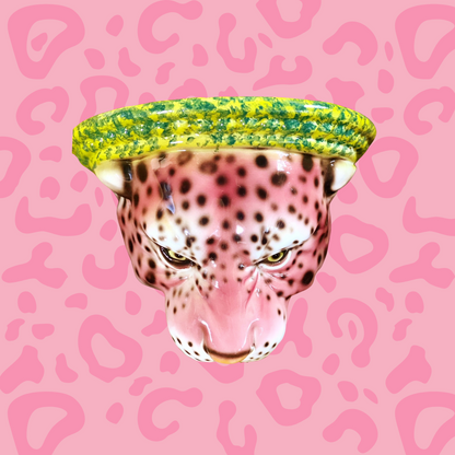 'Kate' Pink Ceramic Leopard Statue Wall Shelf