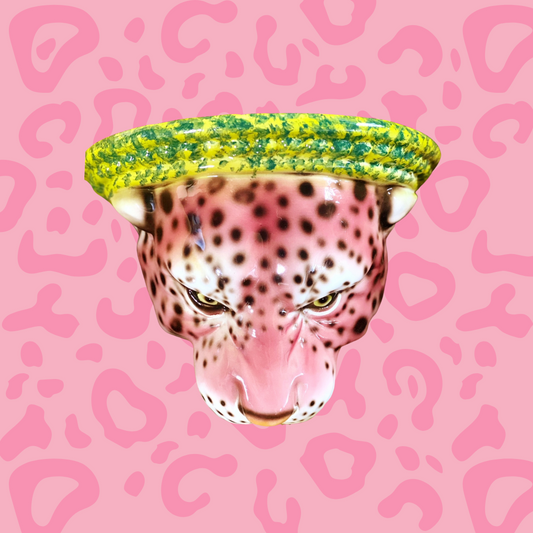 'Kate' Pink Ceramic Leopard Statue Wall Shelf