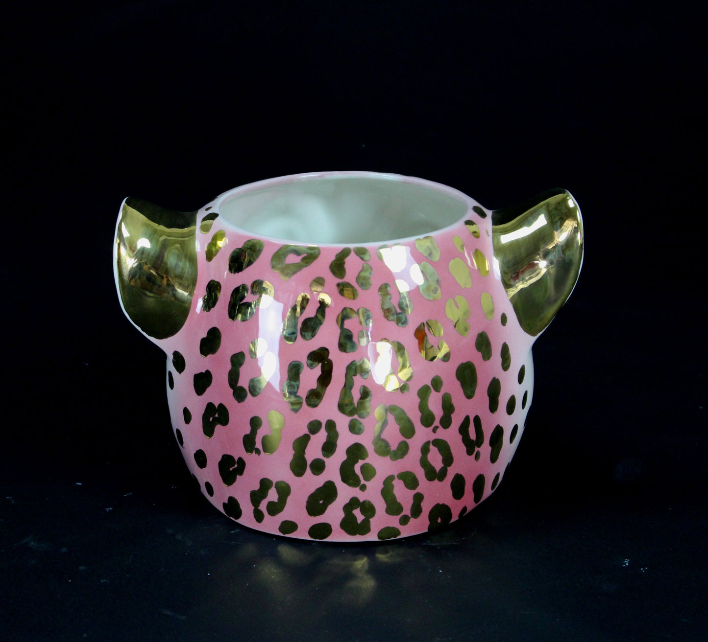 'Twinkle' Limited Edition Pink & 24k Gold XL Ceramic Leopard Planter