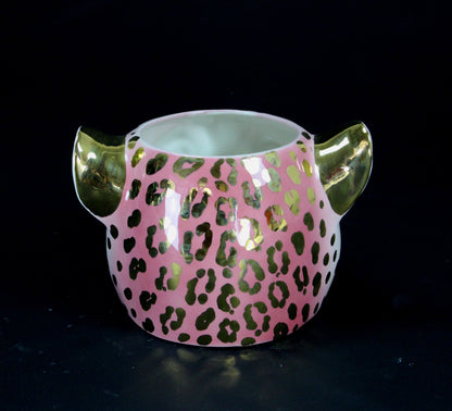 'Twinkle' Limited Edition Pink & 24k Gold XL Ceramic Leopard Planter